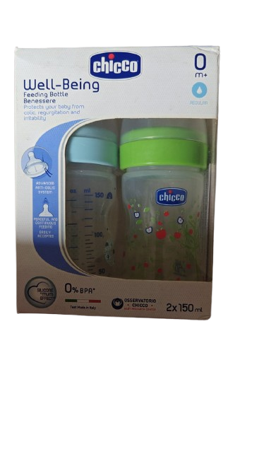 Brand New Chicco Wellbeing Feeding Bottle - 250 ml (Multicolor)