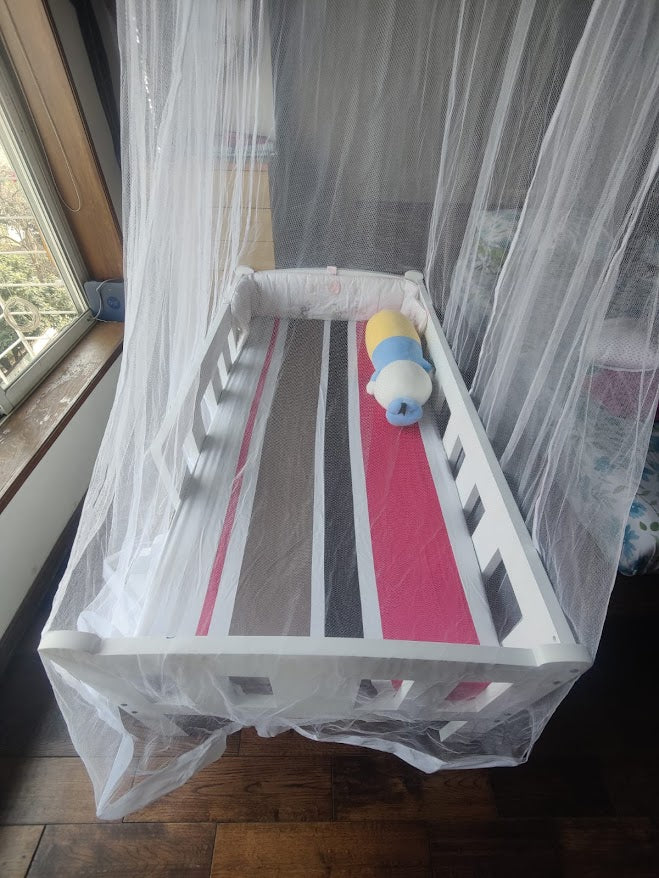 Wooden Single Bed with Mattress Kids & Mosquito Net