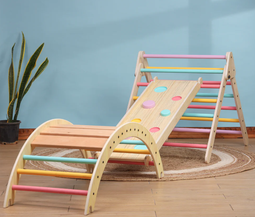 Pikler Triangle and Pikler Arch - Semi Colored - Wooden