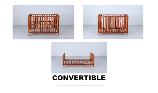 Wakefit 3-in-1 Baby Cot | 1 Year Warranty | Baby Crib, Wooden Cradle for Baby, 2-Level Height Adjustable - Megatron (Natural Sheesham, Crib Convertible to Kids' Bed)