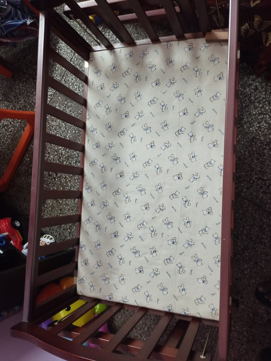 Babyhug Ionia Wooden Cradle with Mattress & Mosquito Net - Cherry