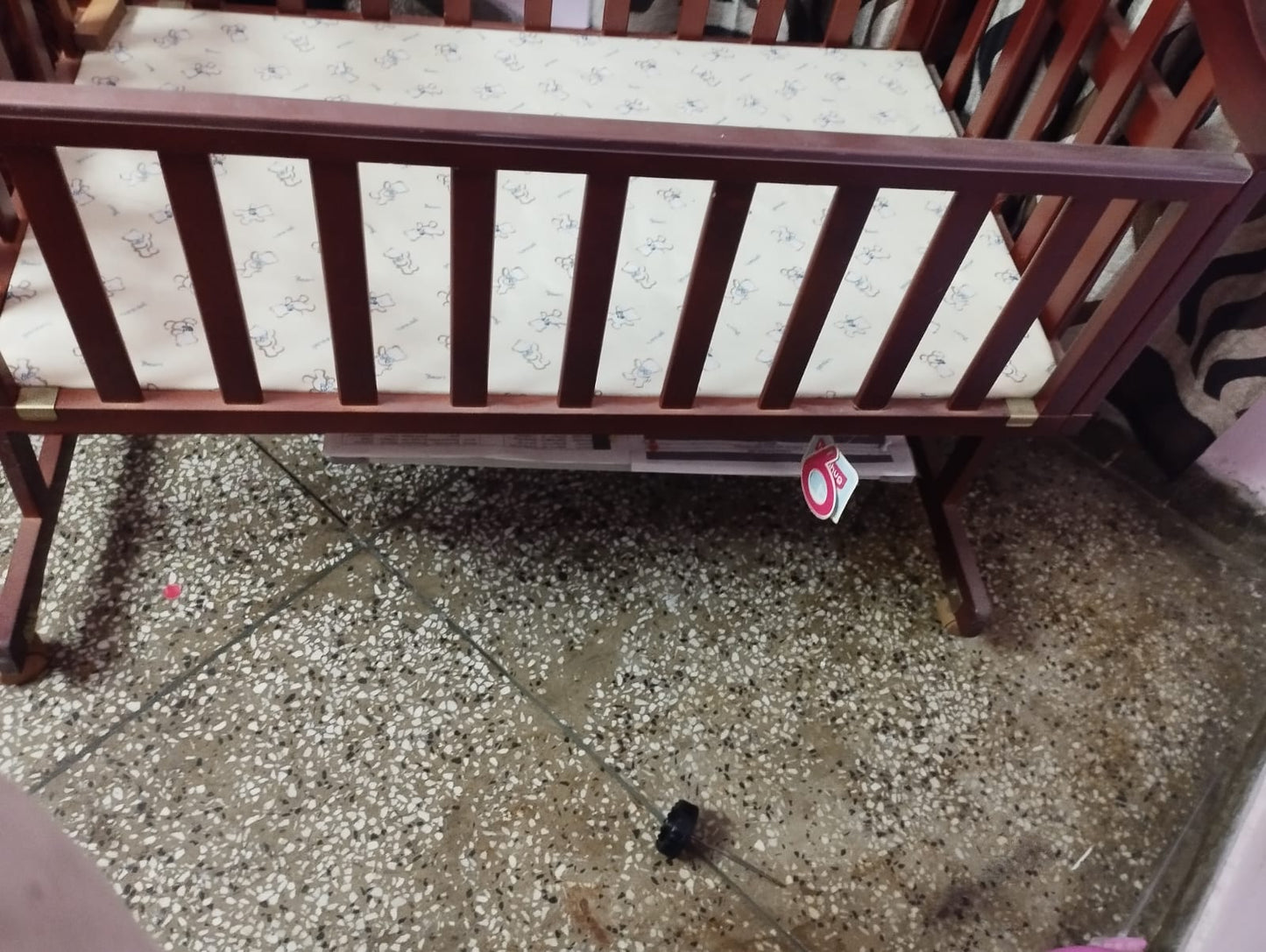 Babyhug Ionia Wooden Cradle with Mattress & Mosquito Net - Cherry