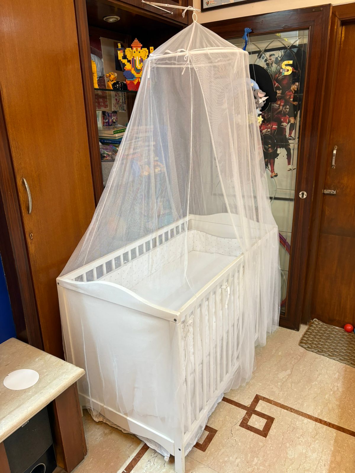Ikea Baby Cot with Mattress, Bumper & Mosquito Net