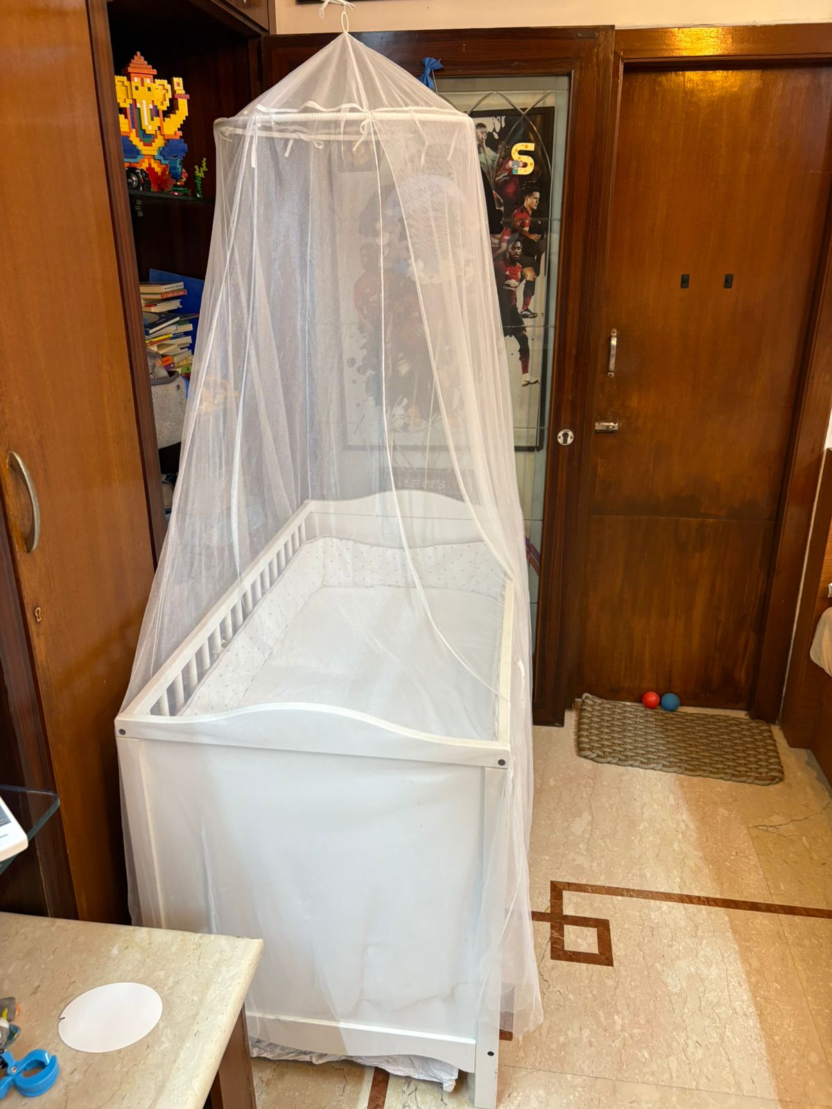 Ikea Baby Cot with Mattress, Bumper & Mosquito Net