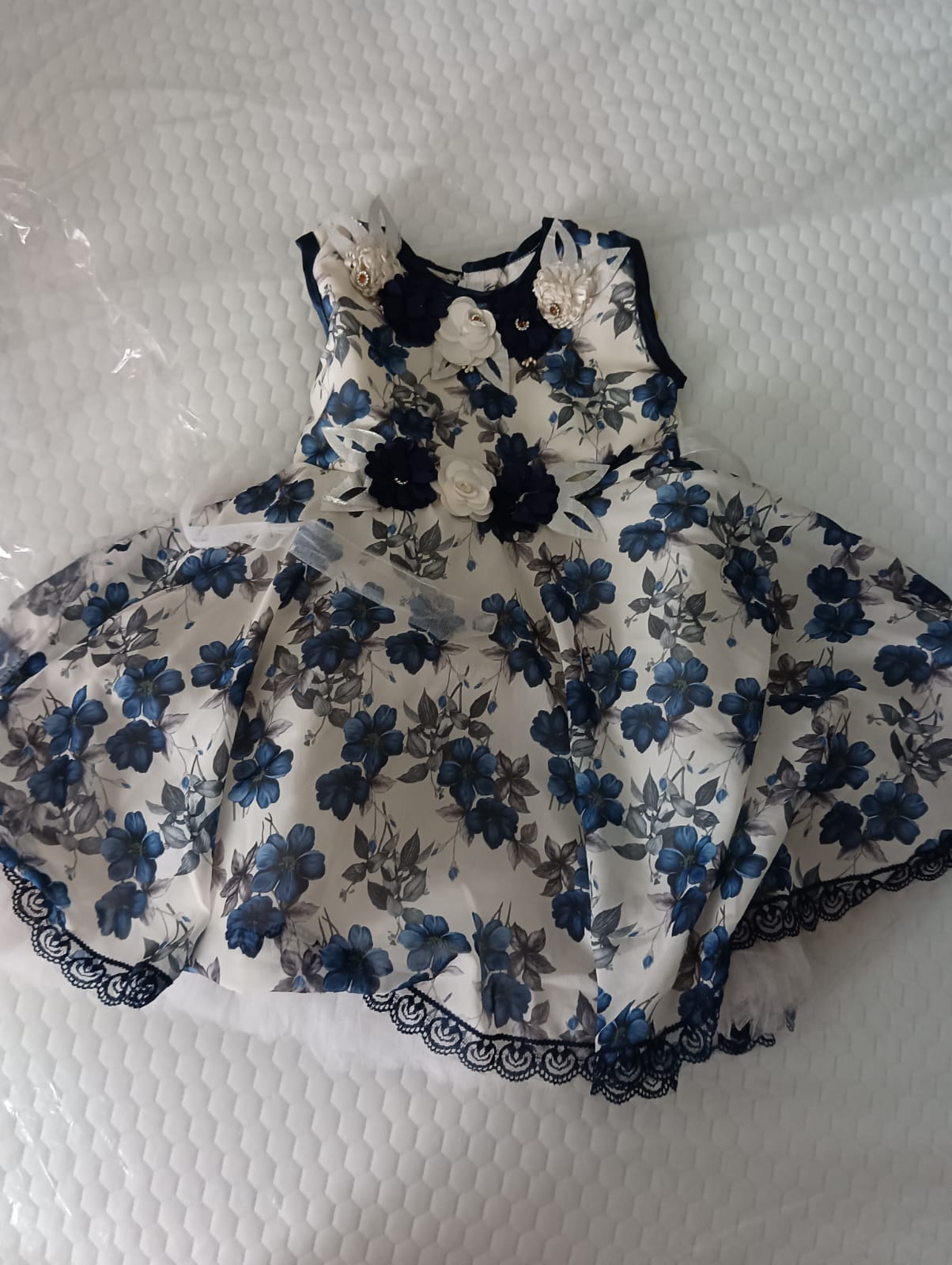 Elegant Floral Print Frock with 3D Flower Applique for Baby Girl