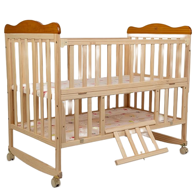 Mee Mee Premium Wooden Baby Cot (Mattress + Mosquito Net)