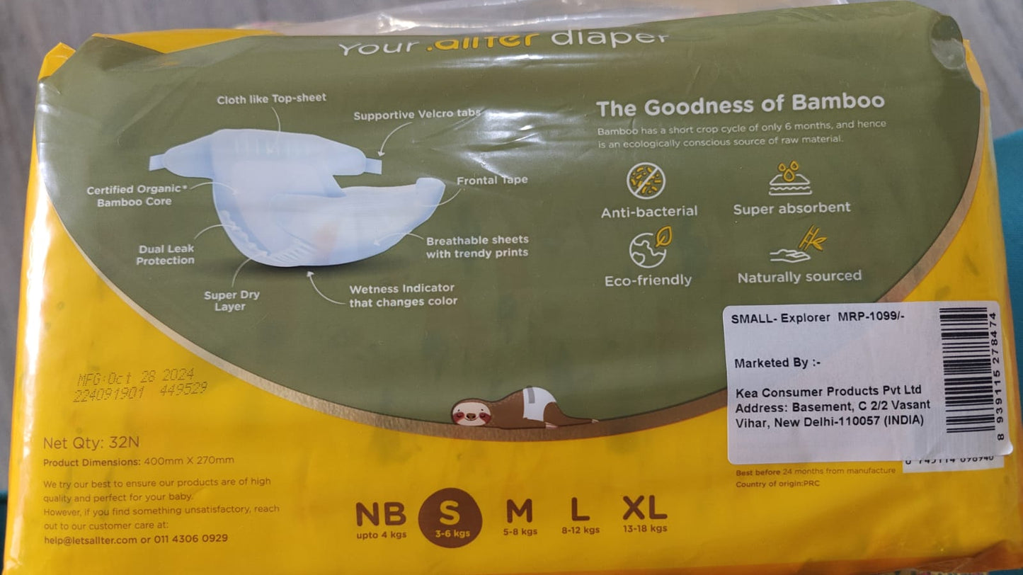 Brand New .allter Natural Bamboo Diaper (S, 3-6 kg)