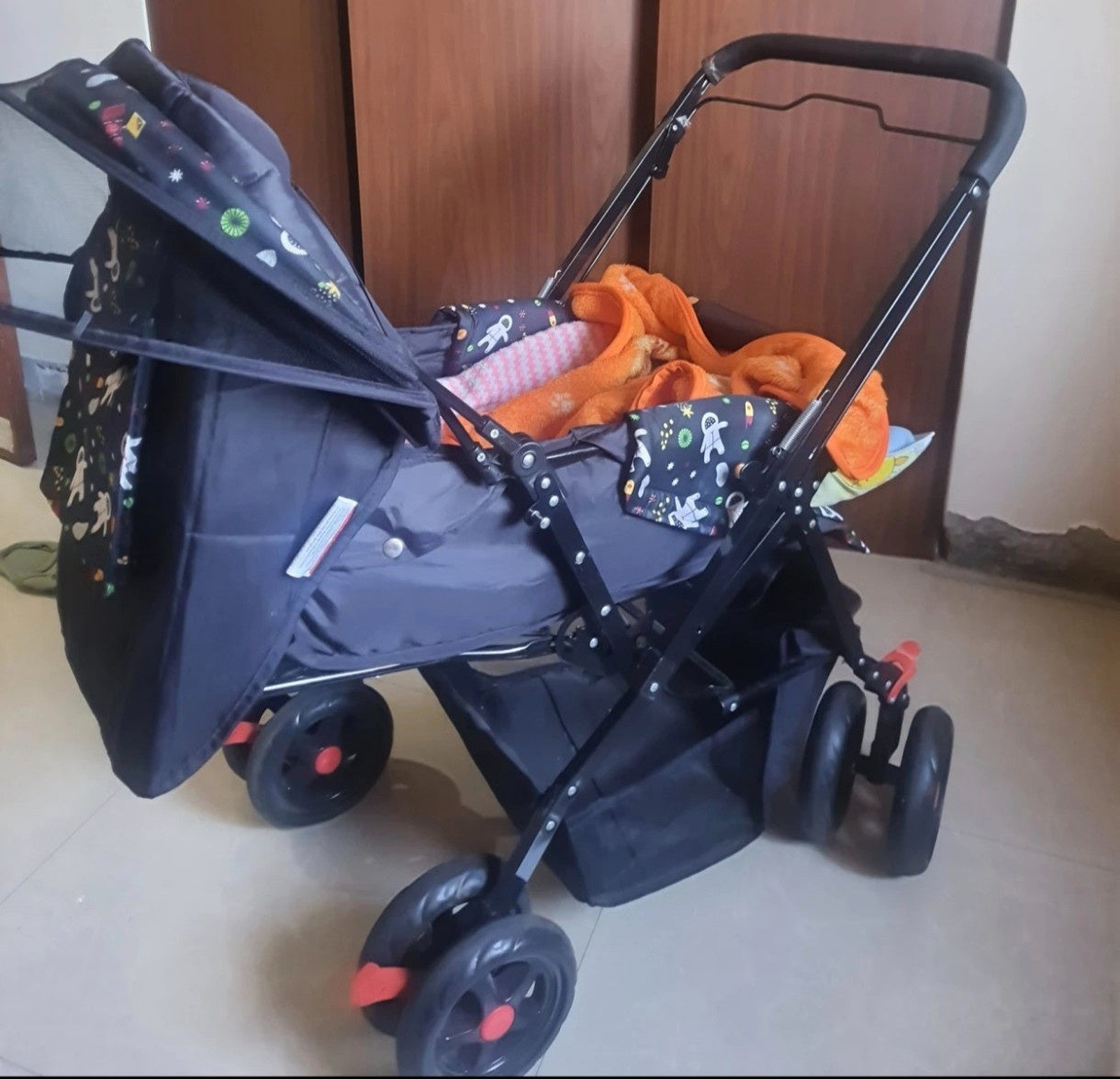 Pandaoriginals JUMBO Baby Stroller Pram for 0-3 Years 5 Point Safety Harness,360° Swivel Wheel