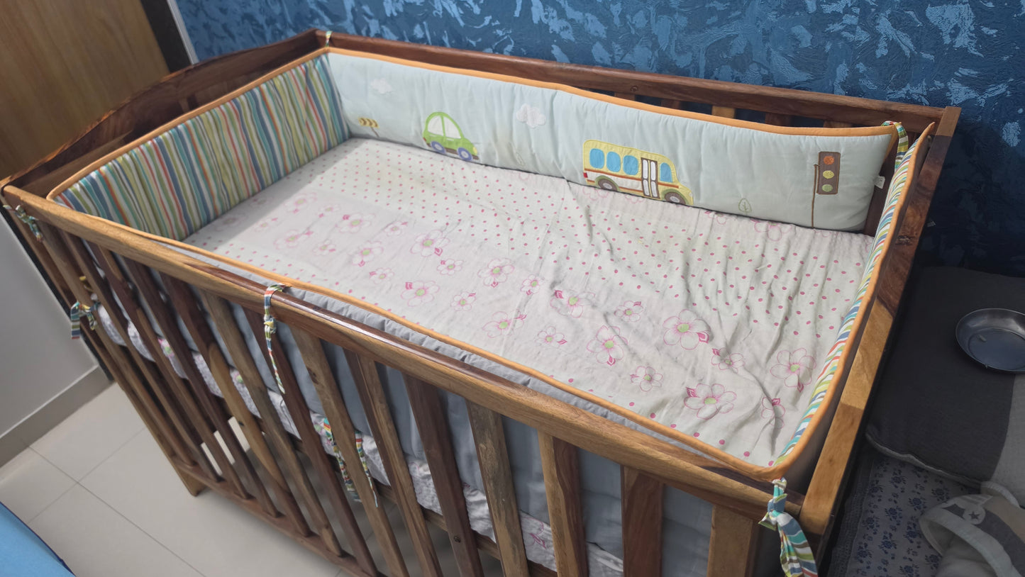Wakefit 3-in-1 Baby Cot | 1 Year Warranty | Baby Crib, Wooden Cradle for Baby, 2-Level Height Adjustable - Megatron (Natural Sheesham, Crib Convertible to Kids' Bed)