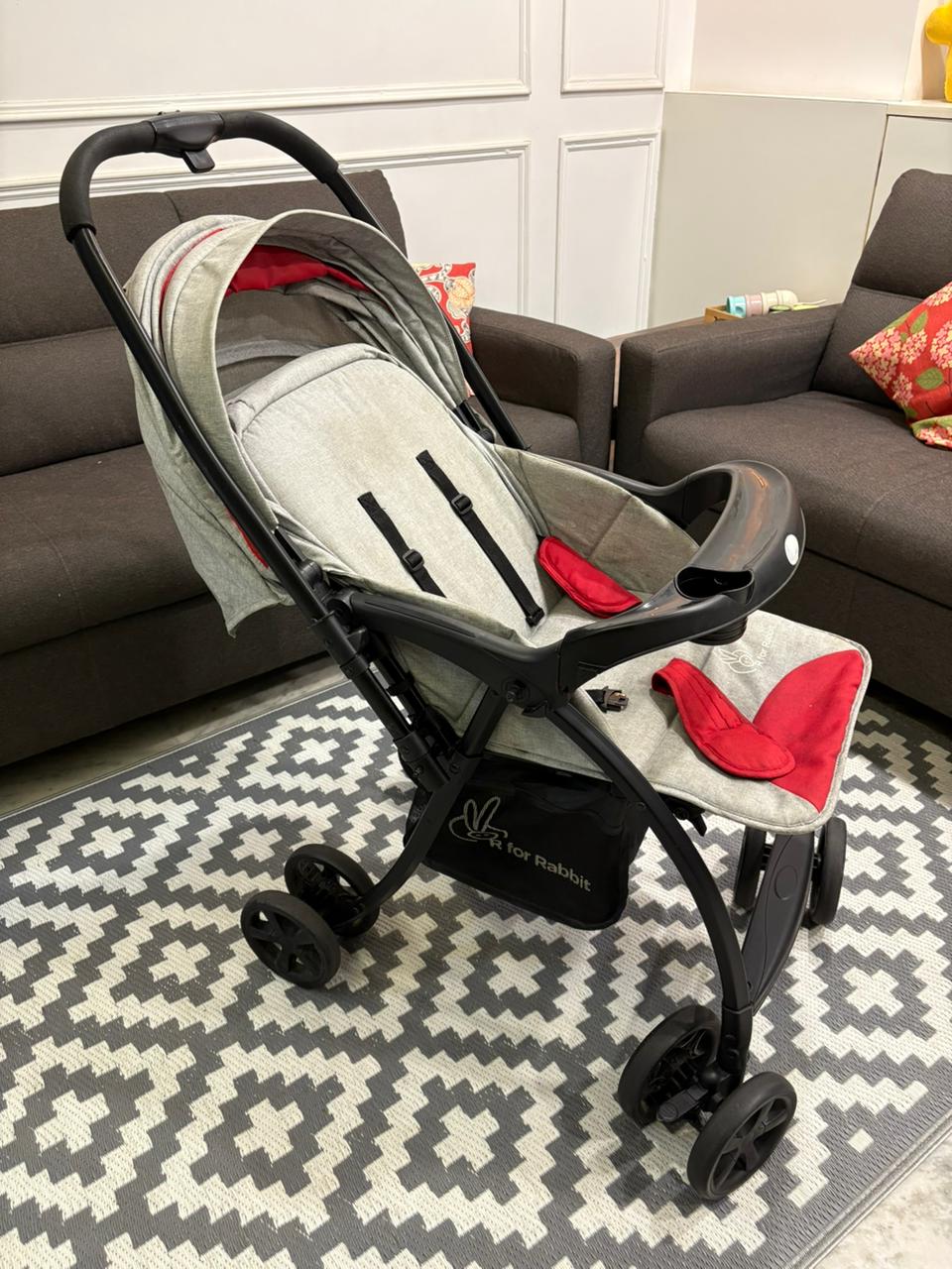 R for Rabbit Sugar Pop Baby Stroller and Pram With Auto Fold for Newborn to 3 Years (Red Grey)