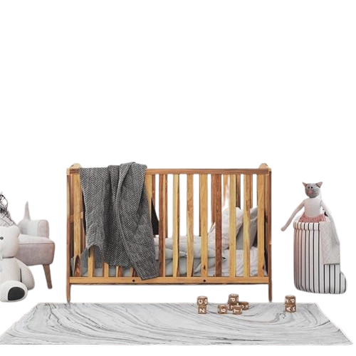 Wakefit 3-in-1 Baby Cot | 1 Year Warranty | Baby Crib, Wooden Cradle for Baby, 2-Level Height Adjustable - Megatron (Natural Sheesham, Crib Convertible to Kids' Bed)