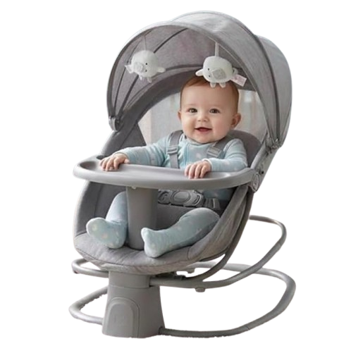 Premium Mastela 4 in 1 Swing Rocker Automatic for Newborn Baby 0 to 18 Month Girl & Boy with 4- Swing Modes, Detachable Tray, Backrest Adjustment Bassinet, Bluetooth Playback -Grey (Grey)