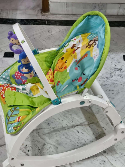 Play Nation Newborn To Toddler Portable Baby Rocker With Music Vibration & Toys - Green