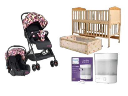Combo Offer : Cot + Carry Cot + Stroller + Bottle Sterilizer