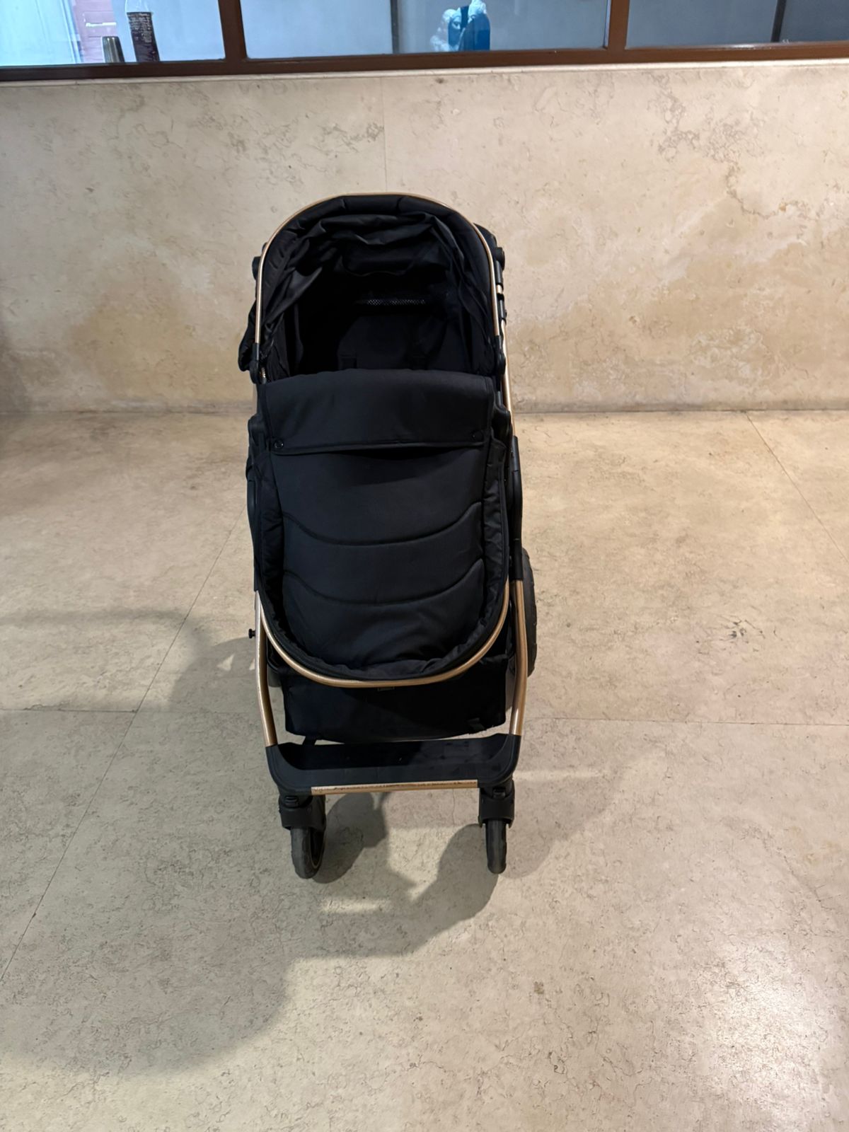 StarAndDaisy EasyGo Premium Baby Strollers Prams with Reversible Bassinet Design, High Landscape Seat, One-push Folding, Powerful Shock Absorption Wheels (Black with Golden Tubes)