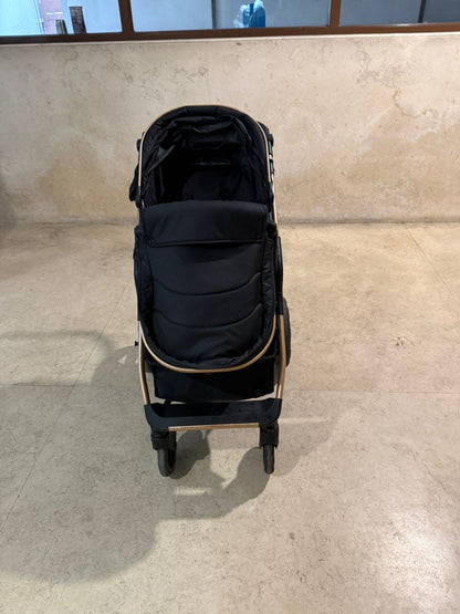 StarAndDaisy EasyGo Premium Baby Strollers Prams with Reversible Bassinet Design, High Landscape Seat, One-push Folding, Powerful Shock Absorption Wheels (Black with Golden Tubes)
