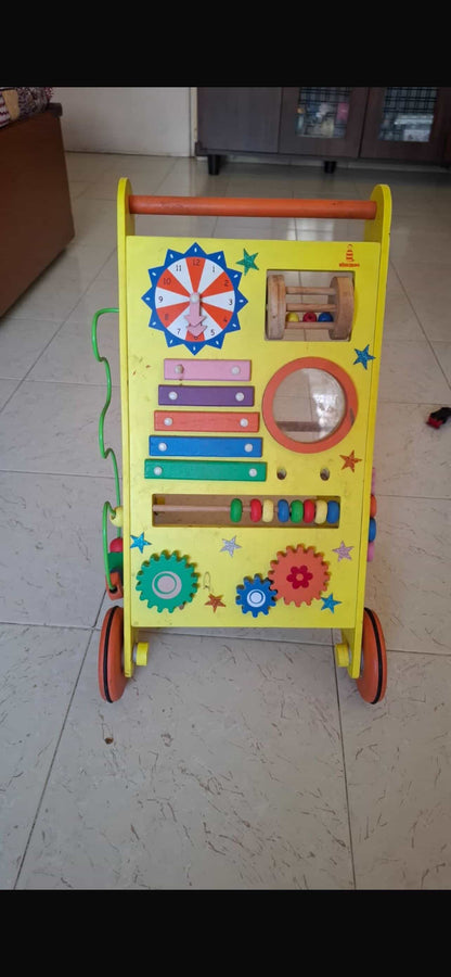 Shumee Wooden 8-in-1 Musical Activity Push Walker for Babies (9 Months+) | Multicolor | Baby Walker | Eco Friendly | Xylophone, Bead Maze, Grooves, Clock | 100% Child Safe
