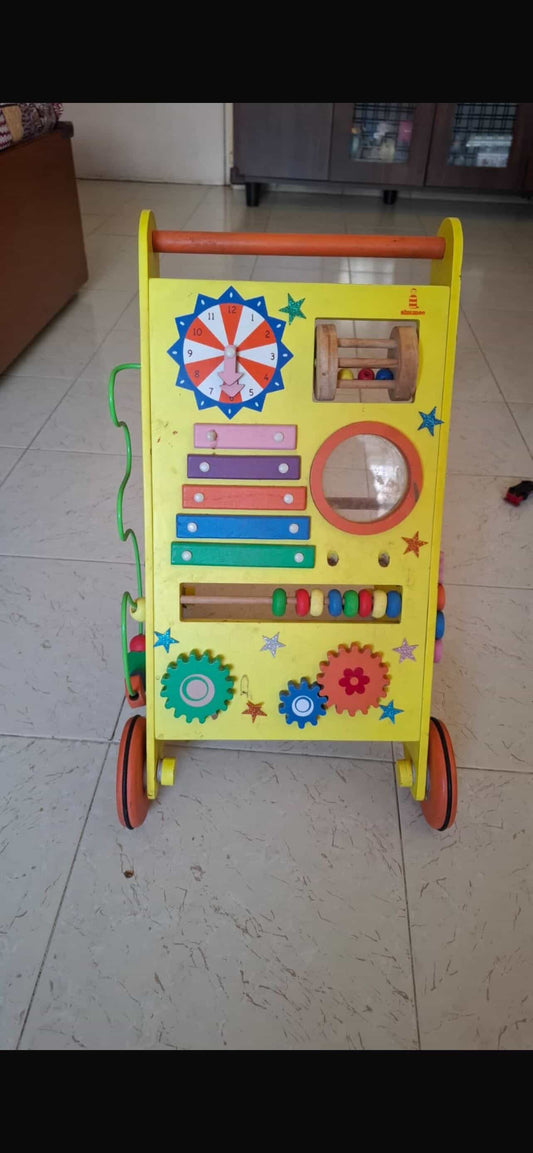 Shumee Wooden 8-in-1 Musical Activity Push Walker for Babies (9 Months+) | Multicolor | Baby Walker | Eco Friendly | Xylophone, Bead Maze, Grooves, Clock | 100% Child Safe