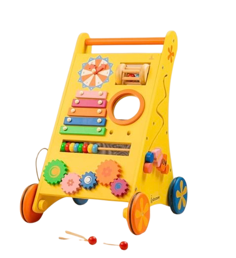 Shumee Wooden 8-in-1 Musical Activity Push Walker for Babies (9 Months+) | Multicolor | Baby Walker | Eco Friendly | Xylophone, Bead Maze, Grooves, Clock | 100% Child Safe