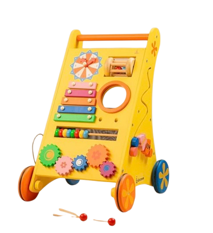 Shumee Wooden 8-in-1 Musical Activity Push Walker for Babies (9 Months+) | Multicolor | Baby Walker | Eco Friendly | Xylophone, Bead Maze, Grooves, Clock | 100% Child Safe