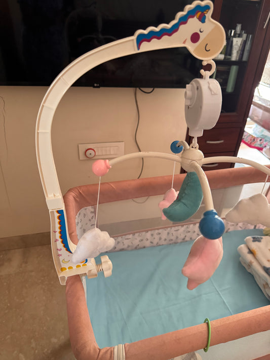 BabyGo Rotating Pony & Stars Musical Crib Cot Mobile | Hanging Jhoomer Rattle Toy for Baby Cradle, Infant Bed & Nursery Decoration | Newborn Soothing & Early Development Toy | Gift for Babies (Multicolor)