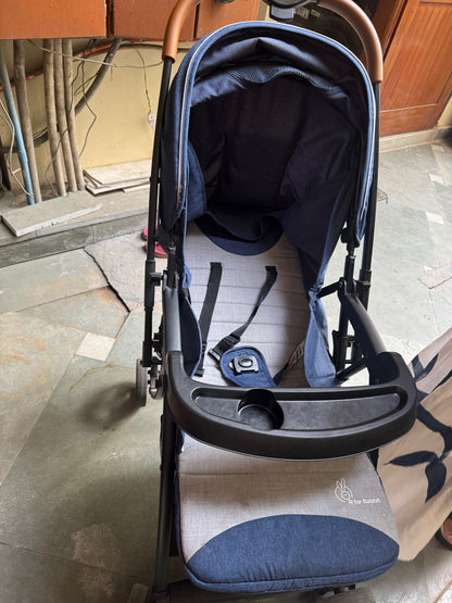 R for Rabbit Poppins Joy Stylish Baby Stroller | Pram for Kids with Reversible Handle | New Born Babies Stroller for 0 to 3 Years Boy and Girl (Blue Grey)