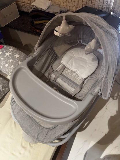 Premium Mastela 4 in 1 Swing Rocker Automatic for Newborn Baby 0 to 18 Month Girl & Boy with 4- Swing Modes, Detachable Tray, Backrest Adjustment Bassinet, Bluetooth Playback -Grey (Grey)