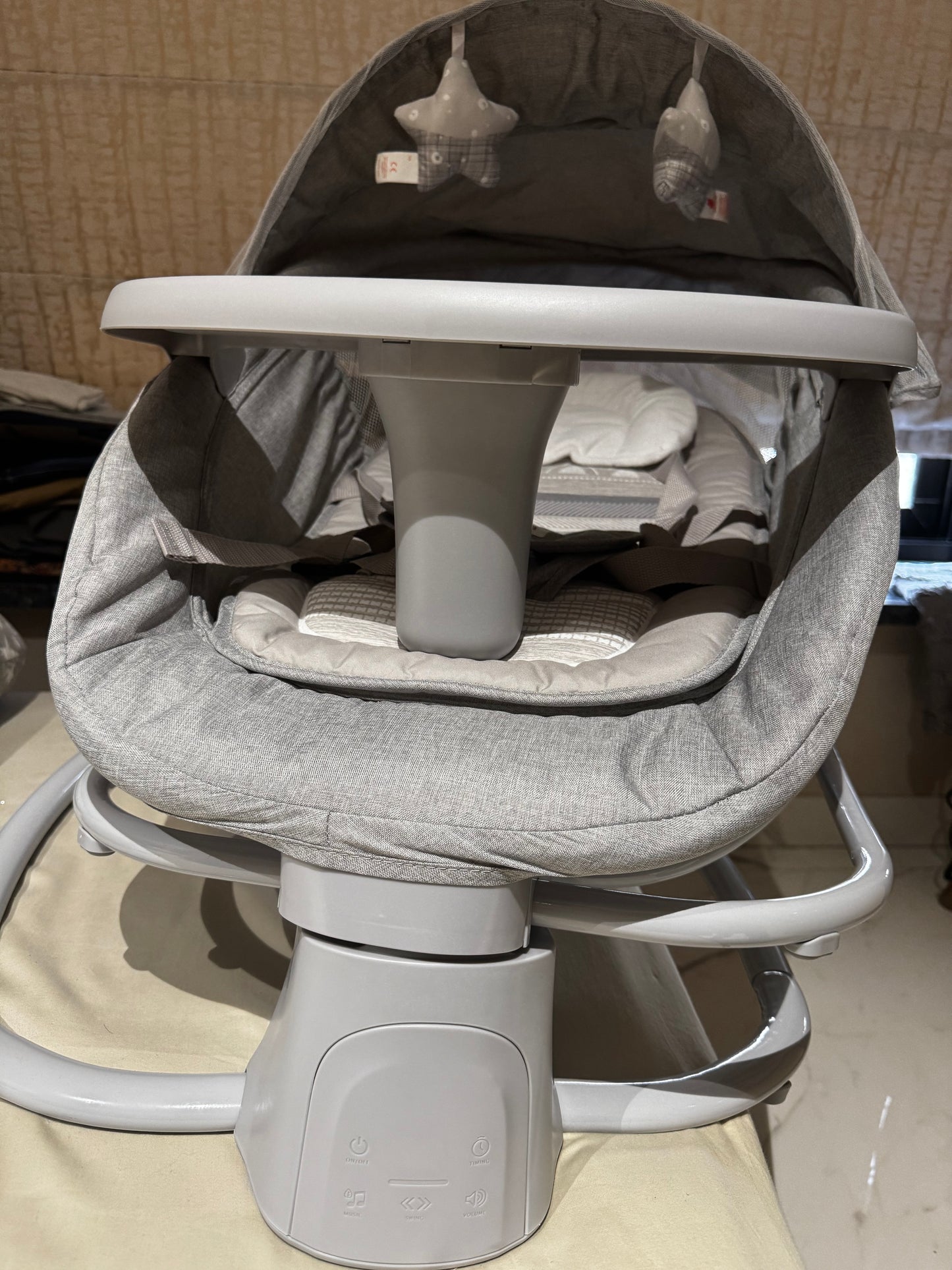 Premium Mastela 4 in 1 Swing Rocker Automatic for Newborn Baby 0 to 18 Month Girl & Boy with 4- Swing Modes, Detachable Tray, Backrest Adjustment Bassinet, Bluetooth Playback -Grey (Grey)