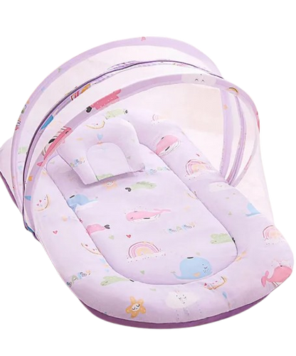 Babyhug Cotton Bedding Set with Mosquito Net Whale Print