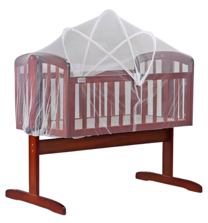 Babyhug Joy Plus Cradle with Mosquito Net Walnut| Solid Pinewood| Sturdy Construct| Easy to Assemble| Swing Lock with Mattress