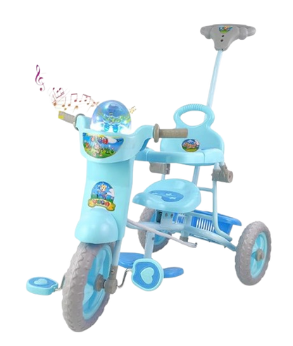 Musical Tricycle with Parental Handle, Storage Basket, Music and Lights, Safety Harness for Kids, and Capacity Upto 20 kg (1 to 4 Years, Blue)