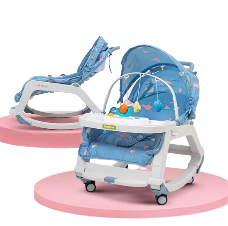 BAYBEE Baybee 5 in 1 Baby Rocker and Booster Seat for Babies with Multi Position Recline | Rocking Chair for Kids with Hanging Toys, Music | Baby Dining Seat (Blue)