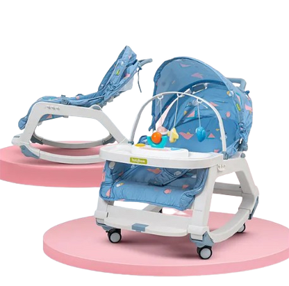 BAYBEE Baybee 5 in 1 Baby Rocker and Booster Seat for Babies with Multi Position Recline | Rocking Chair for Kids with Hanging Toys, Music | Baby Dining Seat (Blue)