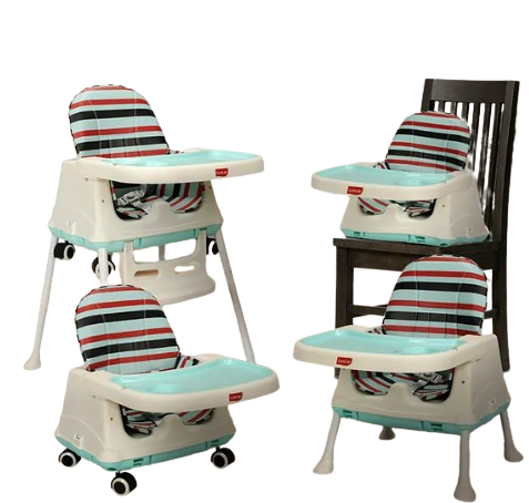 LuvLap 4-in-1 High Chair for Baby/Kids, Toddler Feeding Booster Seat with Wheels, 3 Height Adjustments, Cushion Included, Portable for 6 Months to 3 Years Blue