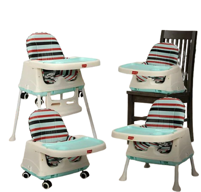 LuvLap 4-in-1 High Chair for Baby/Kids, Toddler Feeding Booster Seat with Wheels, 3 Height Adjustments, Cushion Included, Portable for 6 Months to 3 Years Blue