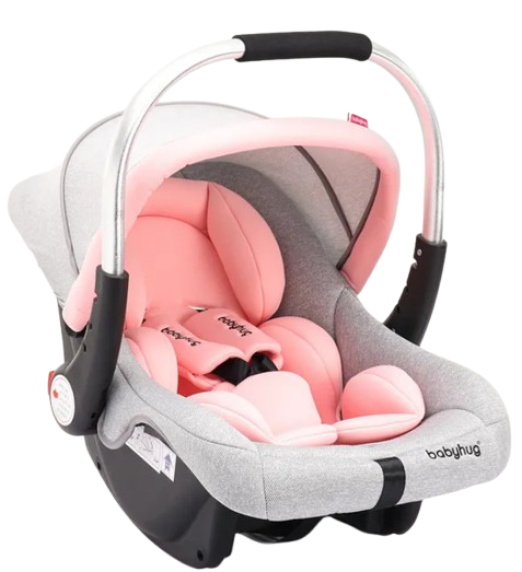 Babyhug Onyx Elite Car Seat cum Carry Cot with Rocking Base and aluminium handle - Grey & Pink