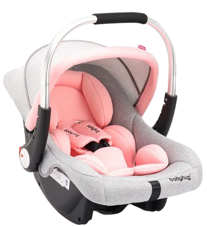 Babyhug Onyx Elite Car Seat cum Carry Cot with Rocking Base and aluminium handle - Grey & Pink