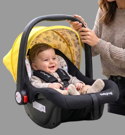 Babyhug Amber Ace Car Seat Cum Carry Cot With Mosquito Net with 1 Year Warranty - Yellow| Rocker & Feeding Chair| Adjustable Handle Position| Safety Harness| Removable Canopy & Mosquito Net| Soft Padded Cushion| Removable & Washable Seat Cover