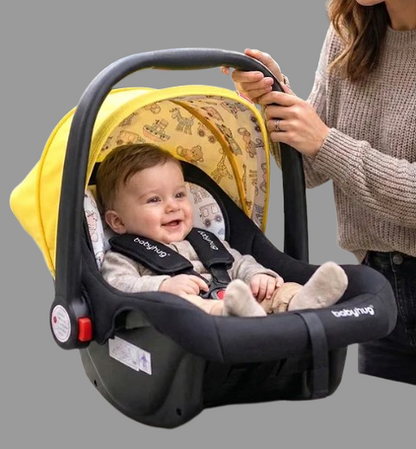 Babyhug Amber Ace Car Seat Cum Carry Cot With Mosquito Net with 1 Year Warranty - Yellow| Rocker & Feeding Chair| Adjustable Handle Position| Safety Harness| Removable Canopy & Mosquito Net| Soft Padded Cushion| Removable & Washable Seat Cover