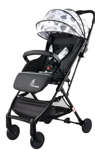 R for Rabbit Pocket Stroller Lite Stroller for Kids | Portable Travel Friendly Pre Installed Baby Trolley Pram for Newborn Boys & Girls of Age 0-3 Years (Black White)