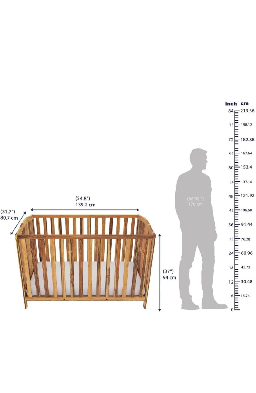 Wakefit 3-in-1 Baby Cot | 1 Year Warranty | Baby Crib, Wooden Cradle for Baby, 2-Level Height Adjustable - Megatron (Natural Sheesham, Crib Convertible to Kids' Bed)
