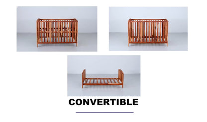 Wakefit 3-in-1 Baby Cot | 1 Year Warranty | Baby Crib, Wooden Cradle for Baby, 2-Level Height Adjustable - Megatron (Natural Sheesham, Crib Convertible to Kids' Bed)
