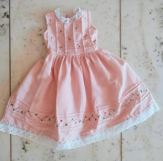 Linen Blend Embroidery Dress Frock for Girls