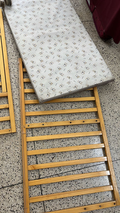 Furnifest Wooden Cot Crib with Mattress for 0 to 3 years - Beige| Wheels with Lock| Large Storage Space| Bed Height Adjustable | Openable Side Rail| Folding Headboard | Convert to Study Table | Attach to Parent Bed