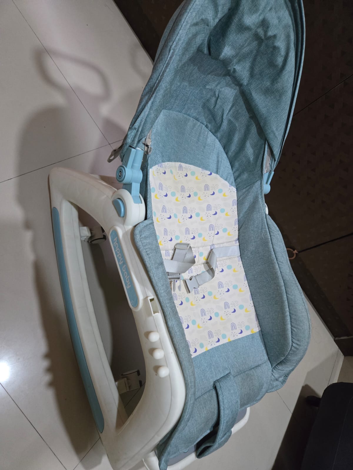BAYBEE Baybee 5 in 1 Baby Rocker and Booster Seat for Babies with Multi Position Recline | Rocking Chair for Kids with Hanging Toys, Music | Baby Dining Seat (Blue)