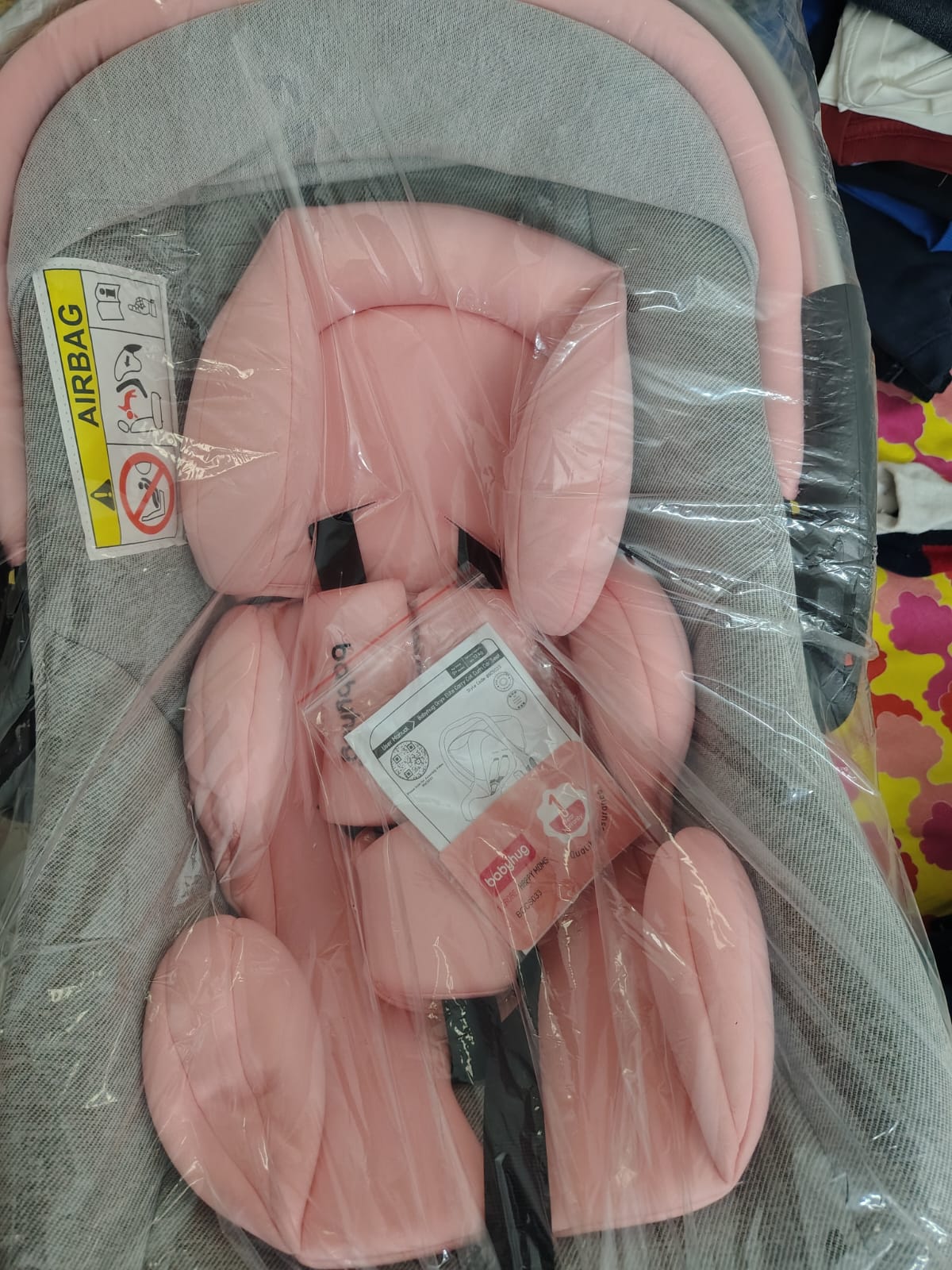 Babyhug Onyx Elite Car Seat cum Carry Cot with Rocking Base and aluminium handle - Grey & Pink