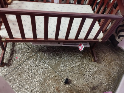 Babyhug Ionia Wooden Cradle with Mattress & Mosquito Net - Cherry