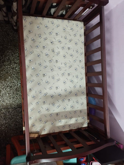 Babyhug Ionia Wooden Cradle with Mattress & Mosquito Net - Cherry