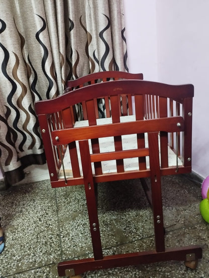 Babyhug Ionia Wooden Cradle with Mattress & Mosquito Net - Cherry