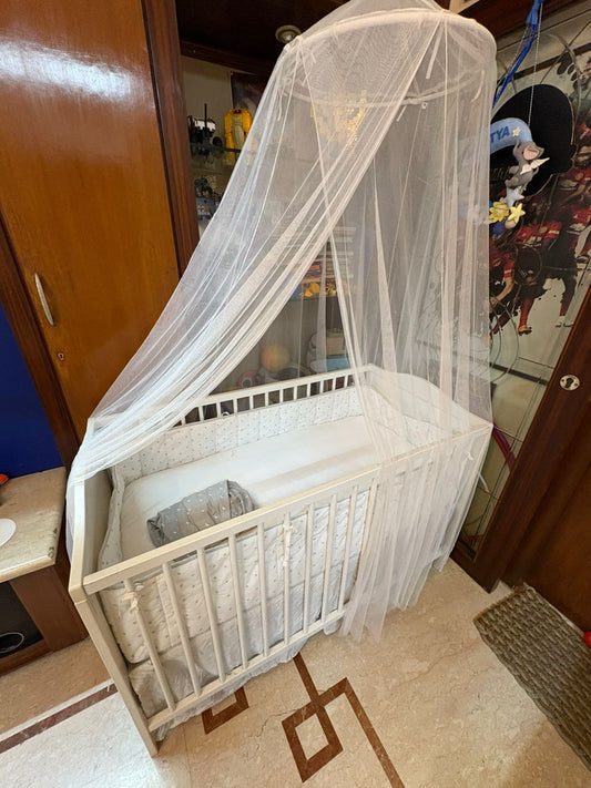 Ikea Baby Cot with Mattress, Bumper & Mosquito Net